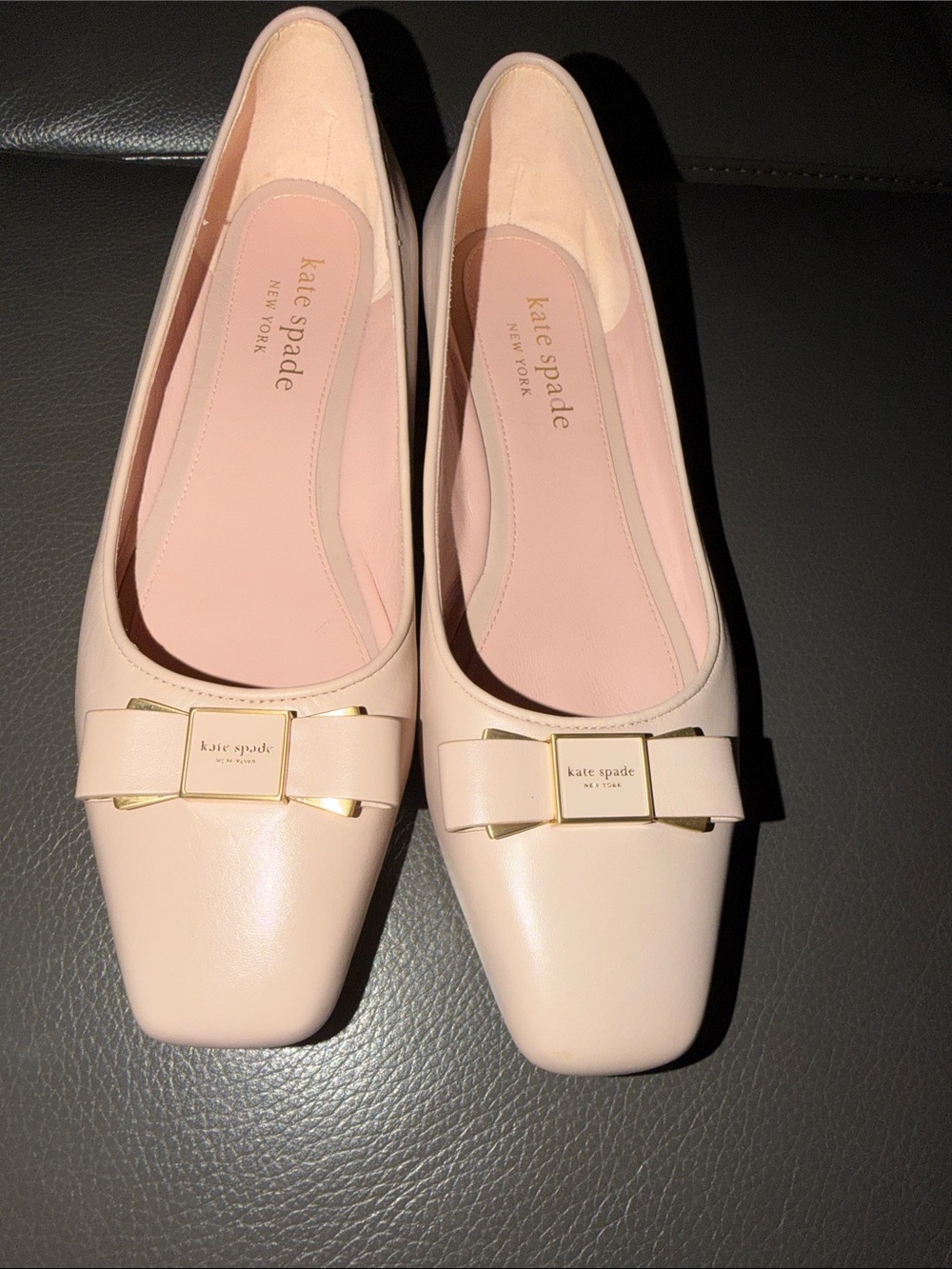 Kate Spade Bowdie Ballet Leather Flats with Gold Accent